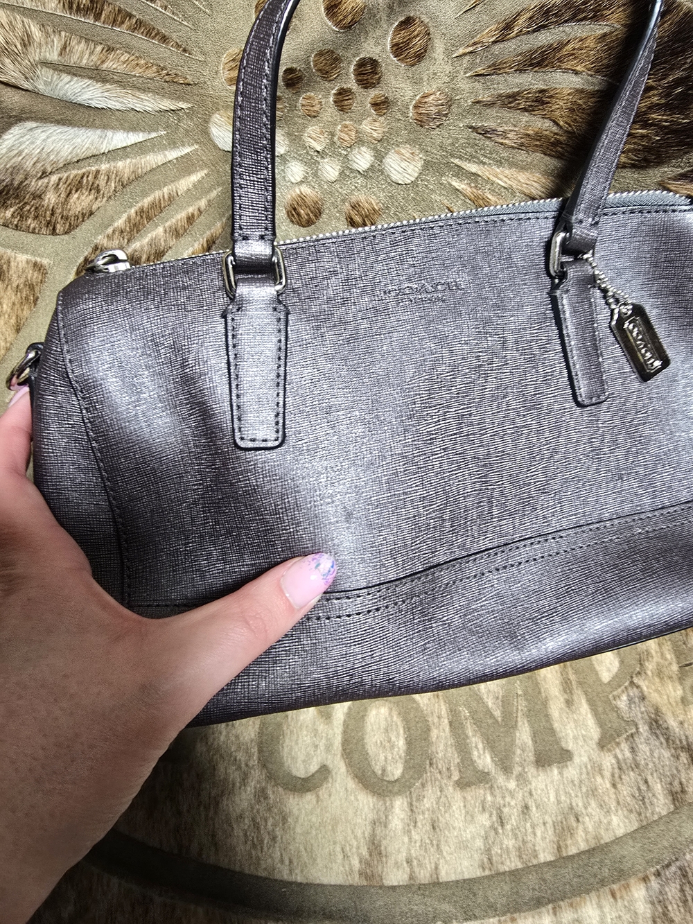 Used COACH SAFFIANO LEATHER MINI SATCHEL SILVER GUNMETAL - Picture 10 of 12